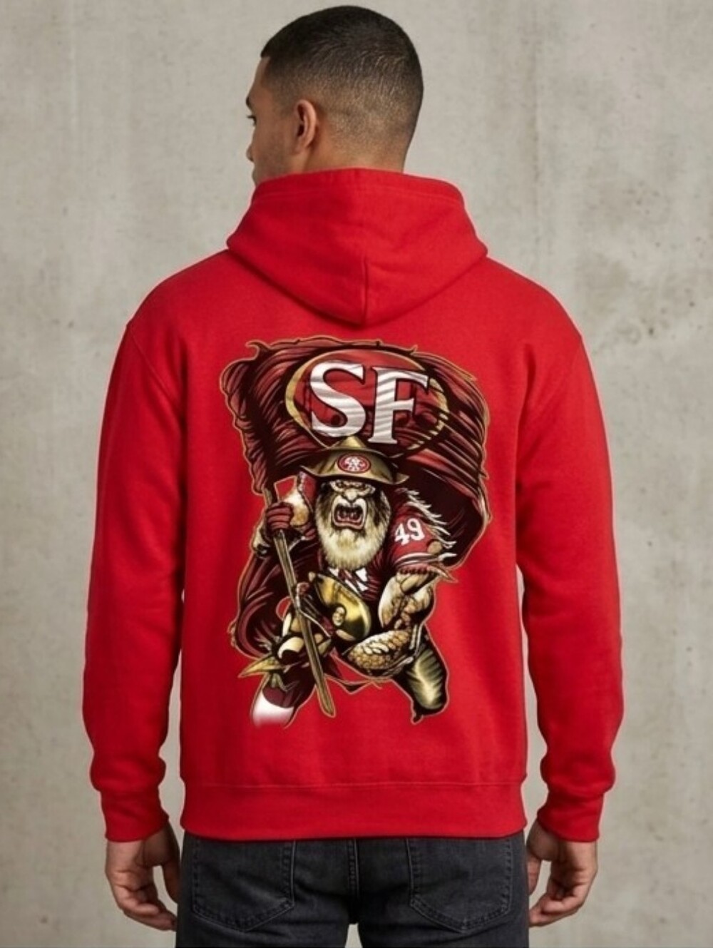 Men's Red SF Niner Pullover Hoodie - Dual Team Graphic Sweatshirt